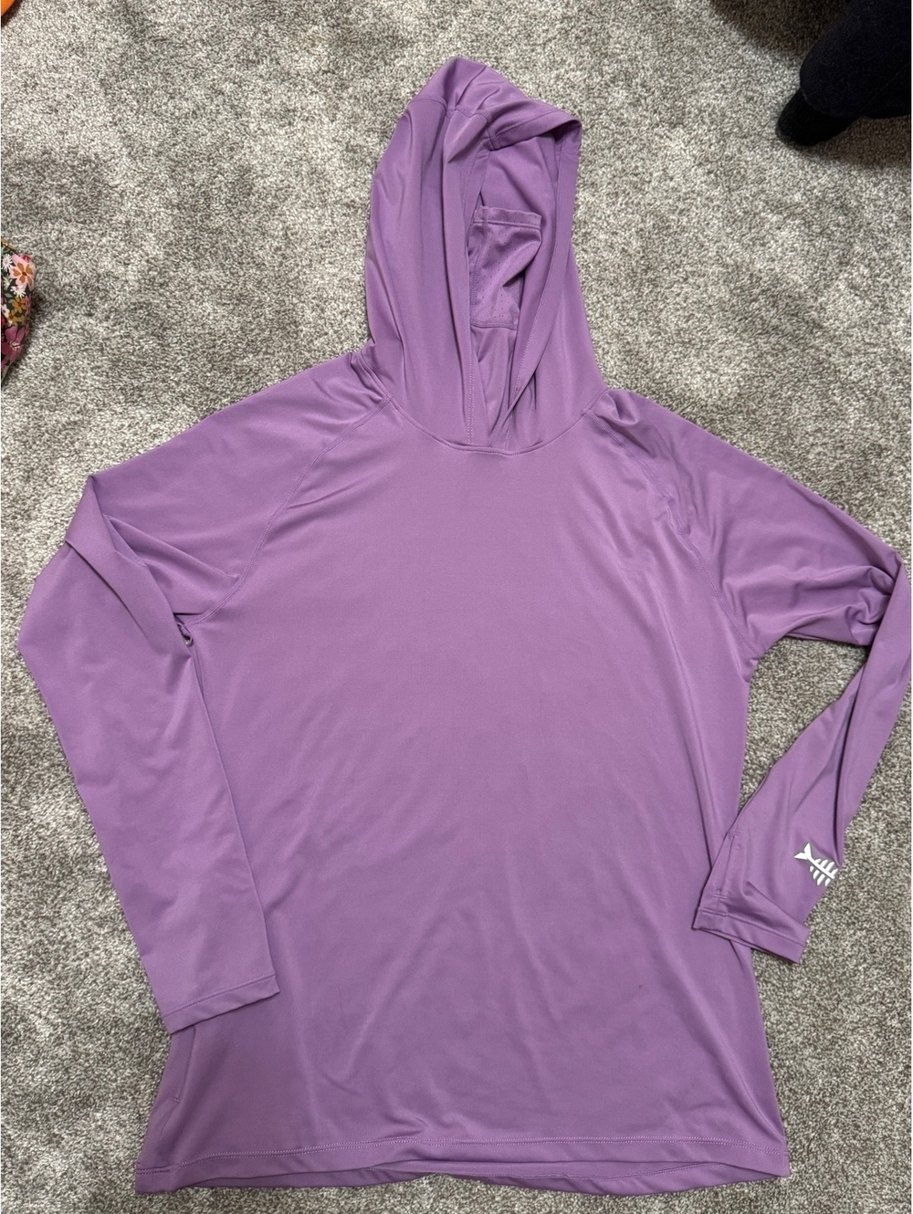 Bassdash UPF 50+ UV Protection Purple Hooded Long Sleeve Shirt Size Large